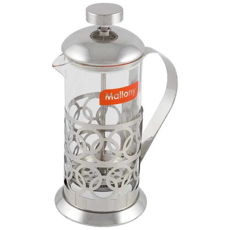 Mallony Чайник/кофейник (кофе-пресс), OLIMPIA, T046-350ML, из жаропрочного стекла, 350 мл, в корп из нерж ст 950100