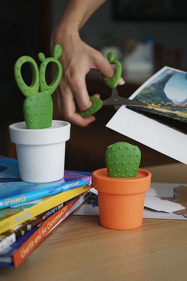 Ножницы Cactus с держателем, оранжевые с зеленым