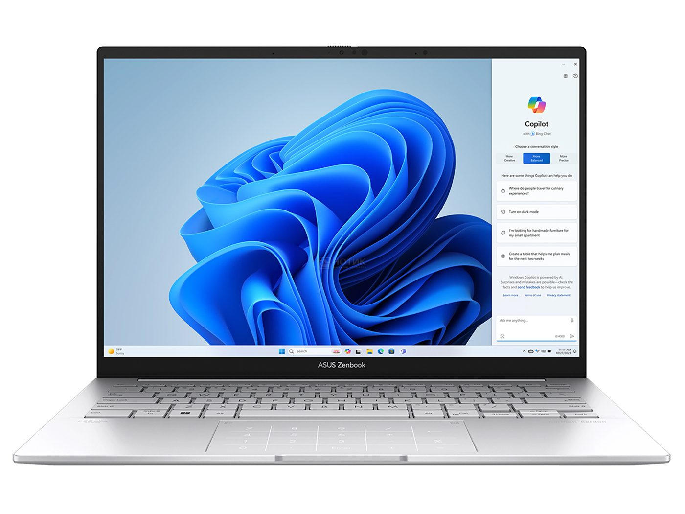 Ноутбук ASUS Zenbook 14 OLED UX3405MA-QD488W 90NB11R2-M00SS0 (14, Core Ultra 7 155H, 16Gb/ SSD 1024Gb, Arc Graphics) Серебристый