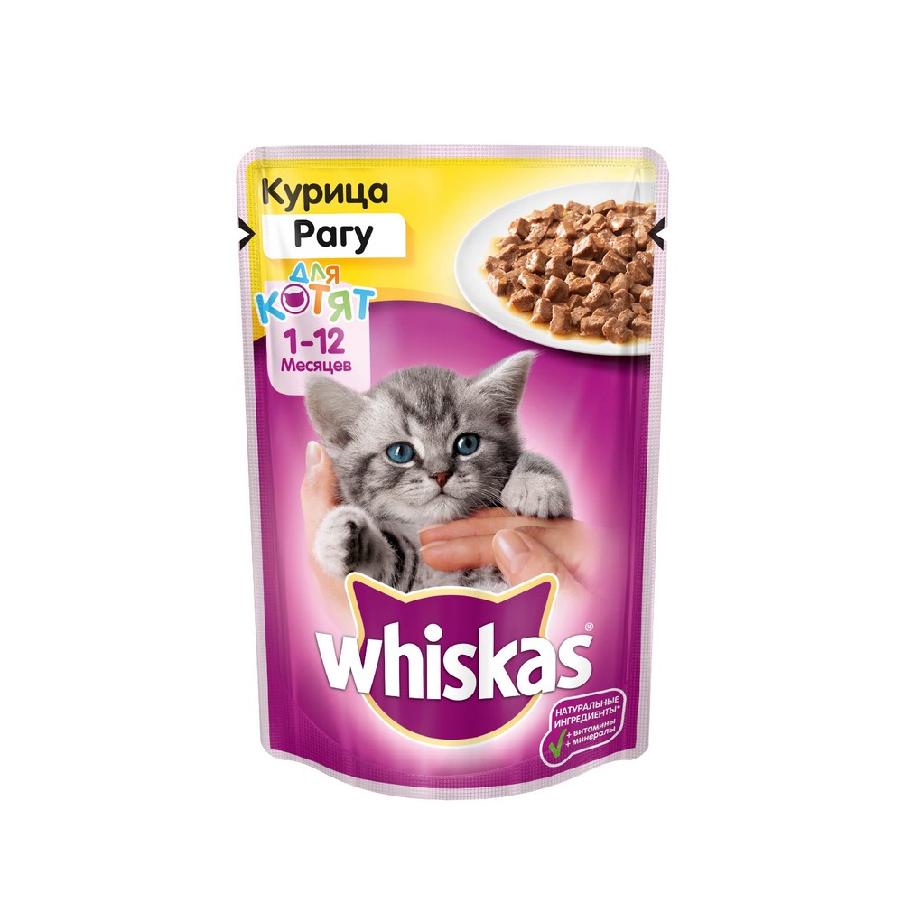 Влажный корм для котят Whiskas рагу с курицей 85г