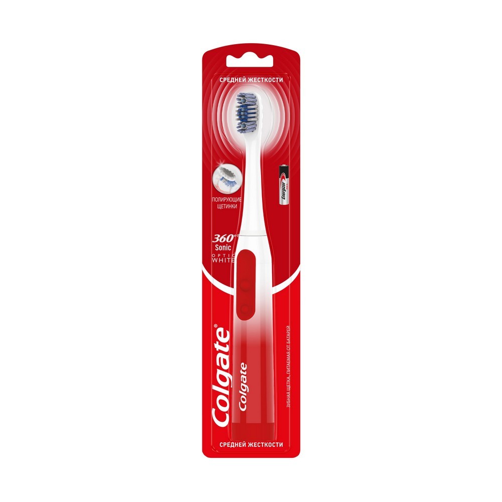  Зубная щетка Colgate Sonic Optic White Электрическая , на батарейках , средней жесткости