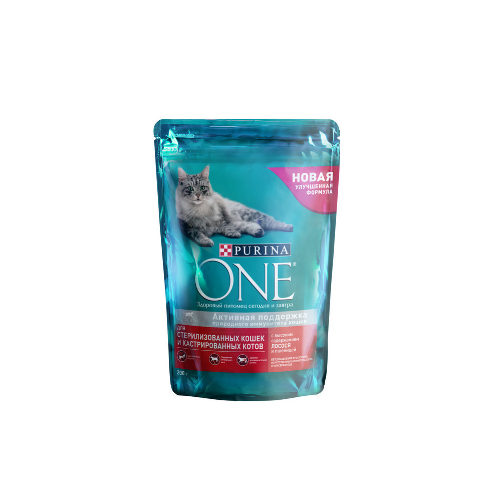 Сухой корм для стерилизованных кошек Purina One с лососем , пшеницей и тунцом 200г