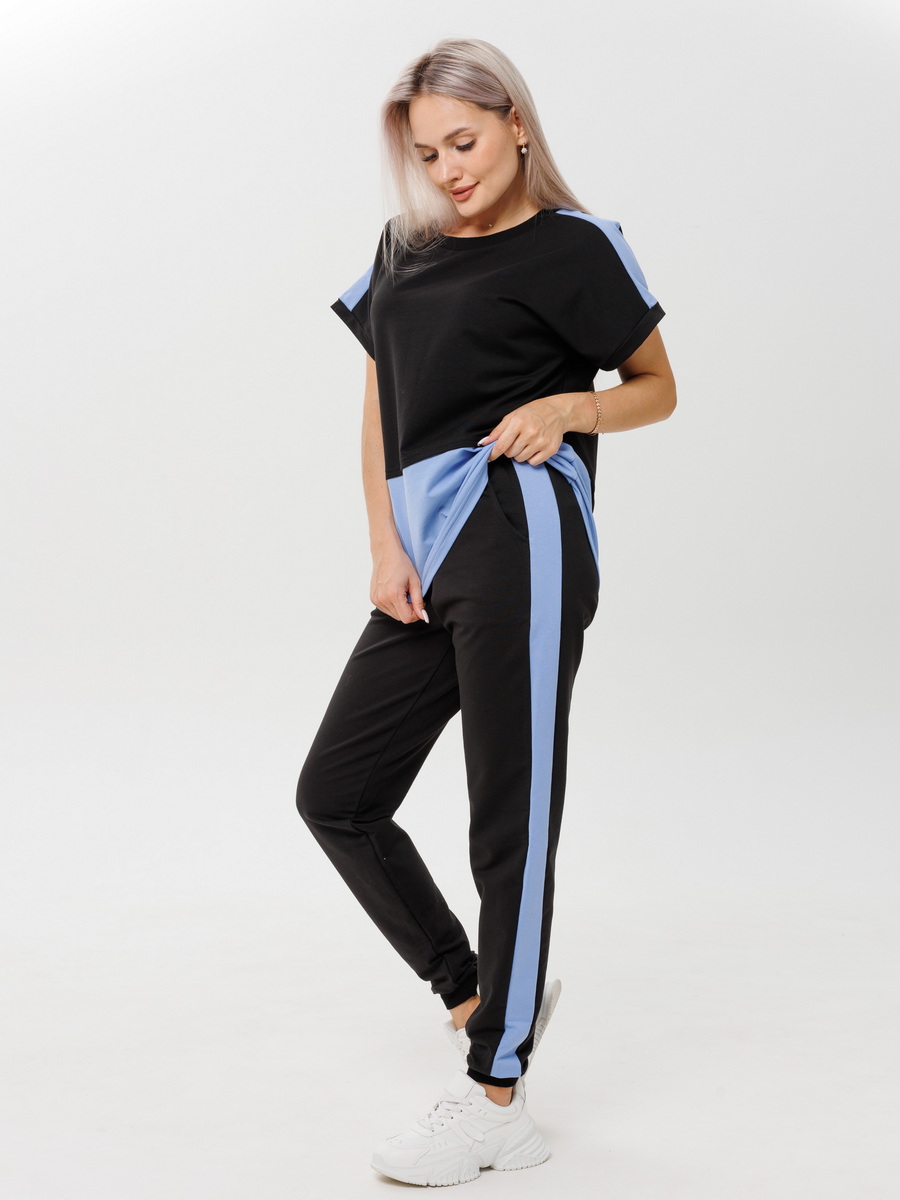 Спортивные Жен. костюм арт. 17-0282 Черно-голубой р. 60