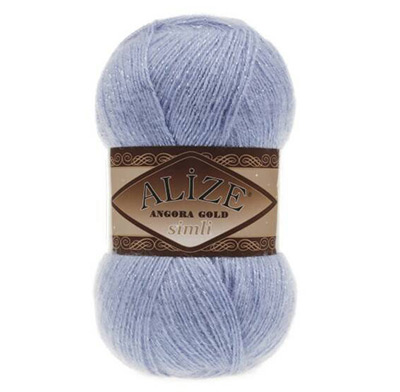 Рукоделие и творчество  Русские Семена Пряжа Alize Angora Gold Simli № 40 (500 м) 100 гр. голубой