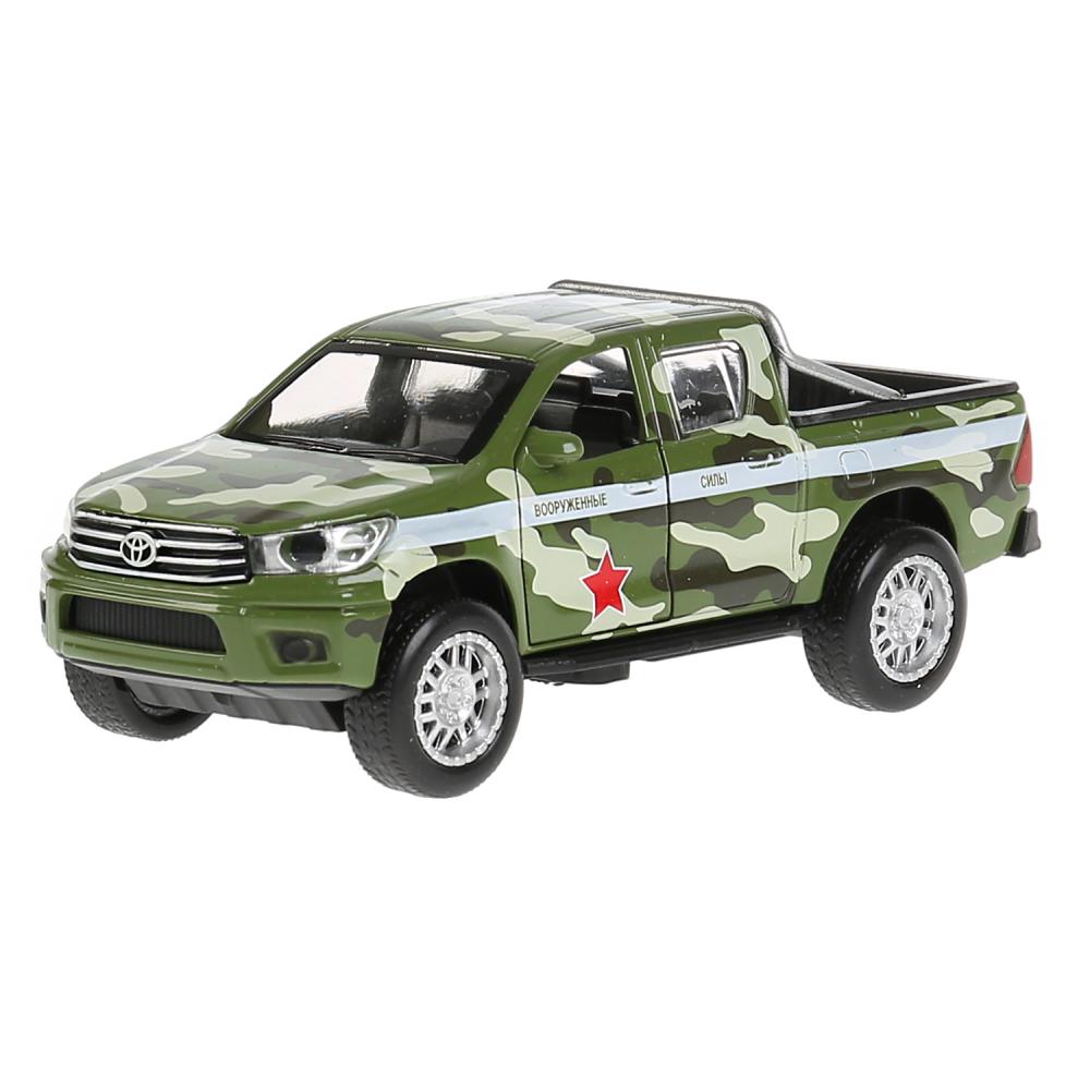 Машина металлическая Toyota Hilux камуфляж 12 см, свет-звук, инерция, зеленая