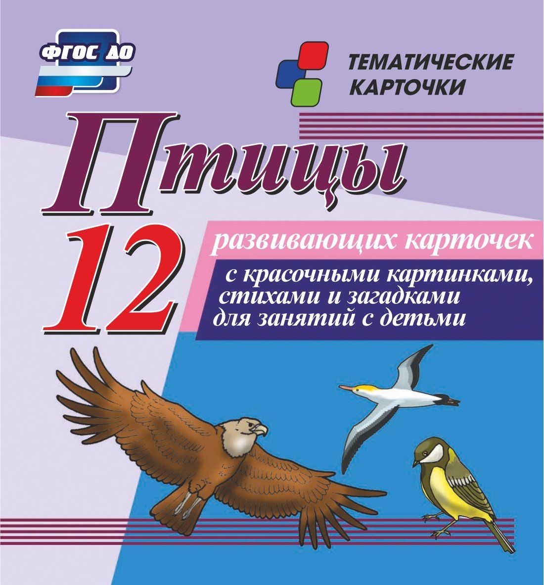 Птицы: 12 развивающих карточек с красочными картинками, стихами и загадками для занятий с детьми