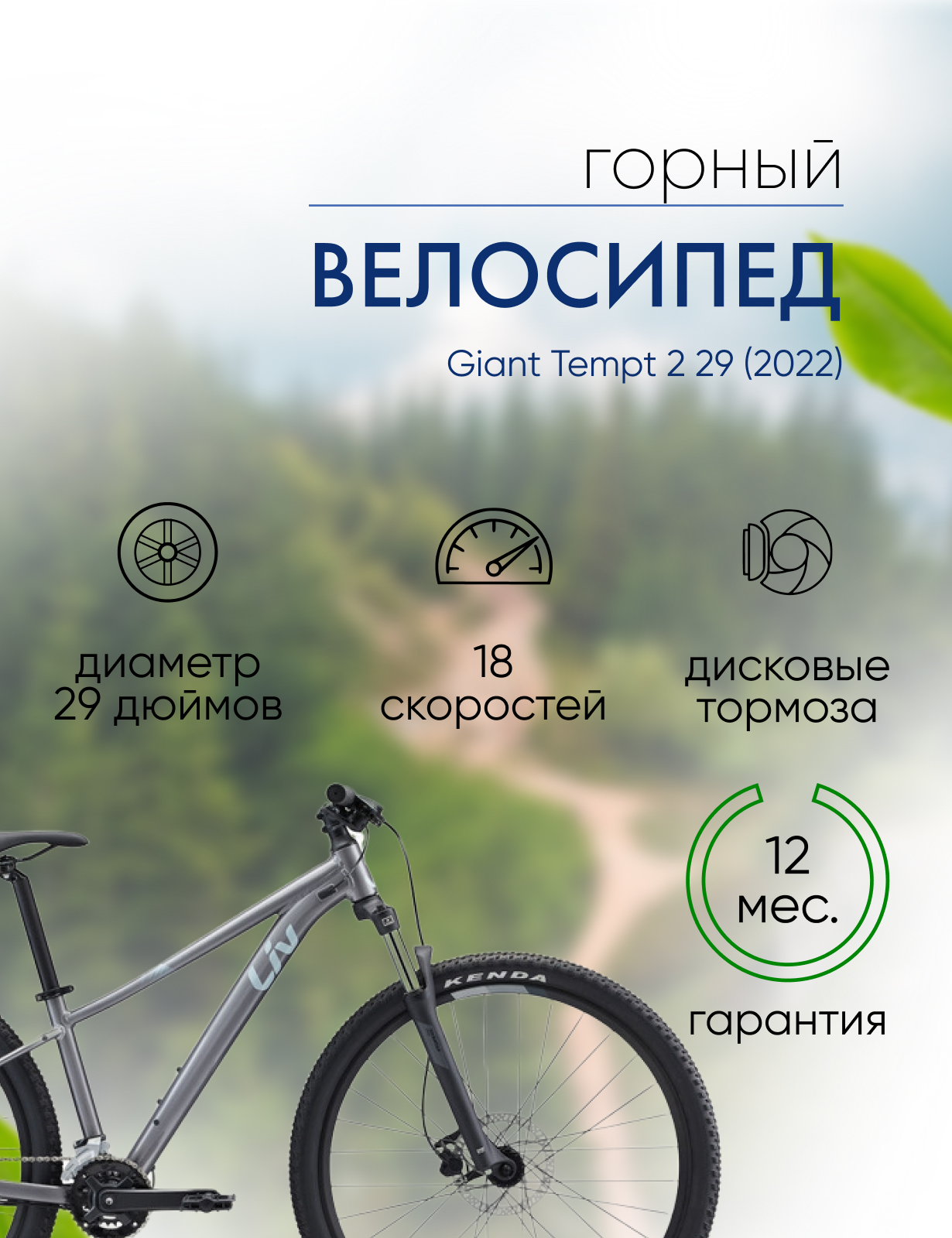 Женский велосипед Giant Tempt 2 29, год 2022, цвет Серебристый, ростовка 20