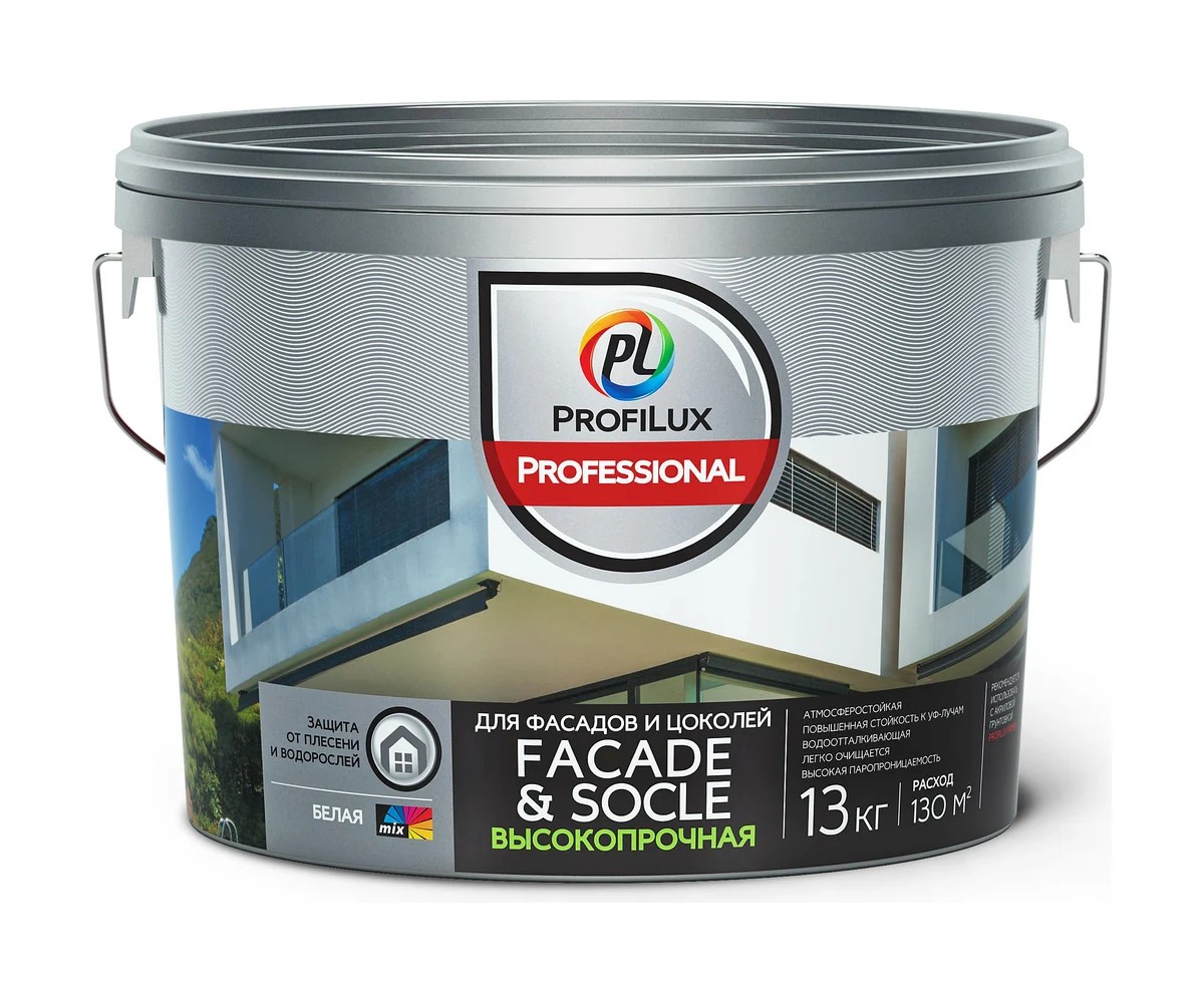 Краска ВД FACADE & SOCLE ProfiluxProfessional, акpиловая, для фасадов и цоколей, 13 кг