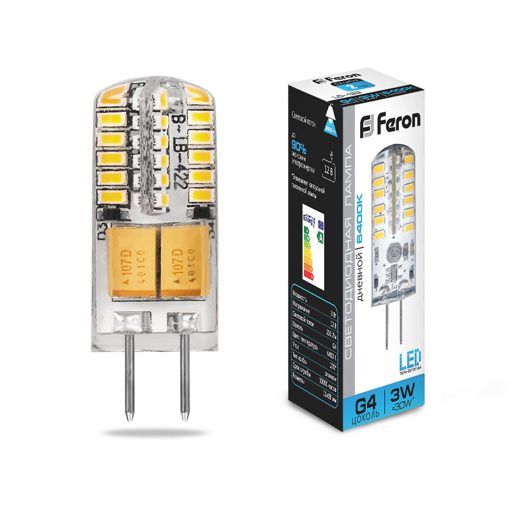 Лампа светодиодная, (3W) 12V G4 6400K, LB-422