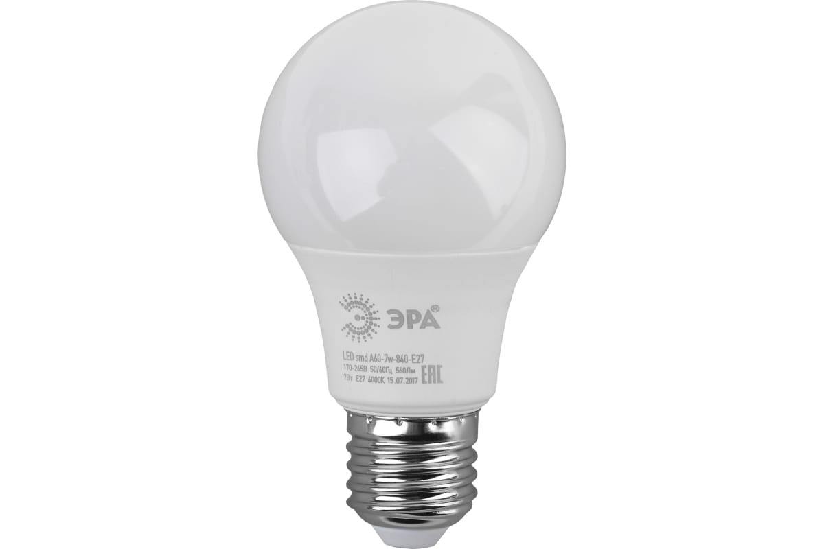 Лампа светодиодная  Эра LED smd A60-7w/8w-840-E27(6/30/140)