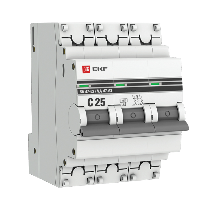 Выключатель автоматический   3п C 25А 4.5кА ВА 47-63 PROxima EKF mcb4763-3-25C-pro
