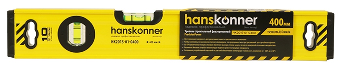 Уровень алюминиевый Hanskonner HK2015-01-0400, 400 мм, 3 колбы, усиленный, фрезерованный, магнитный