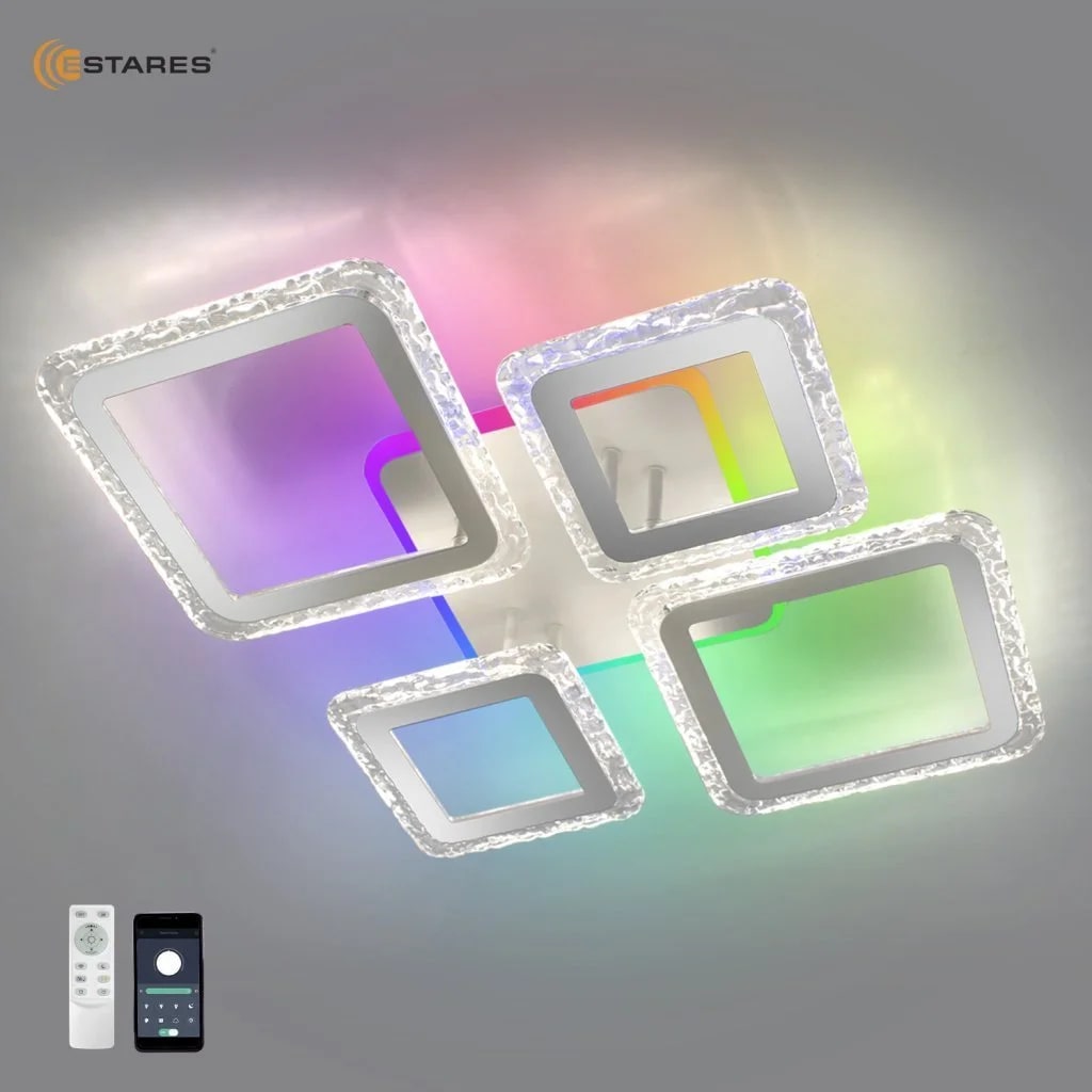 Управляемая светодиодная люстра OVAL ICE RGB 75W 5S-APP-725х500х93-WHITE/CLEAR-220-IP20