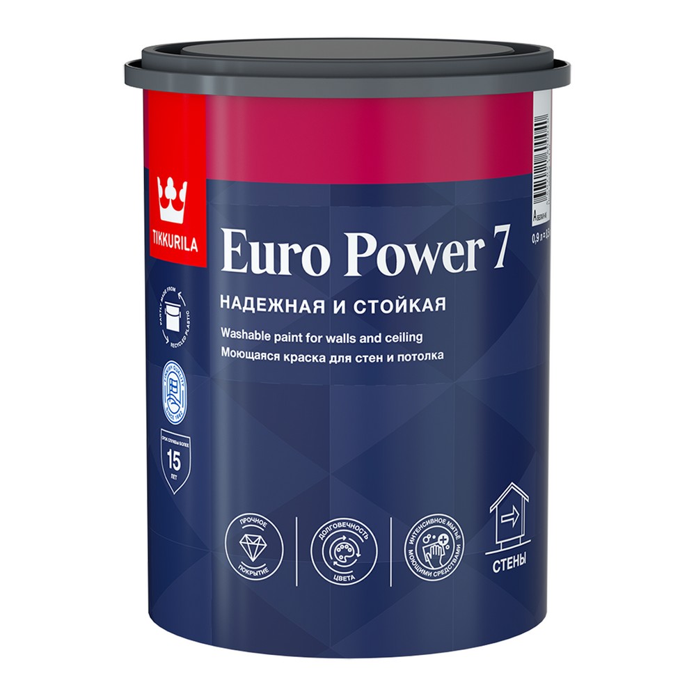 Краска интерьерная стойкая к мытью TIKKURILA EURO POWER 7 A мат 0,9л