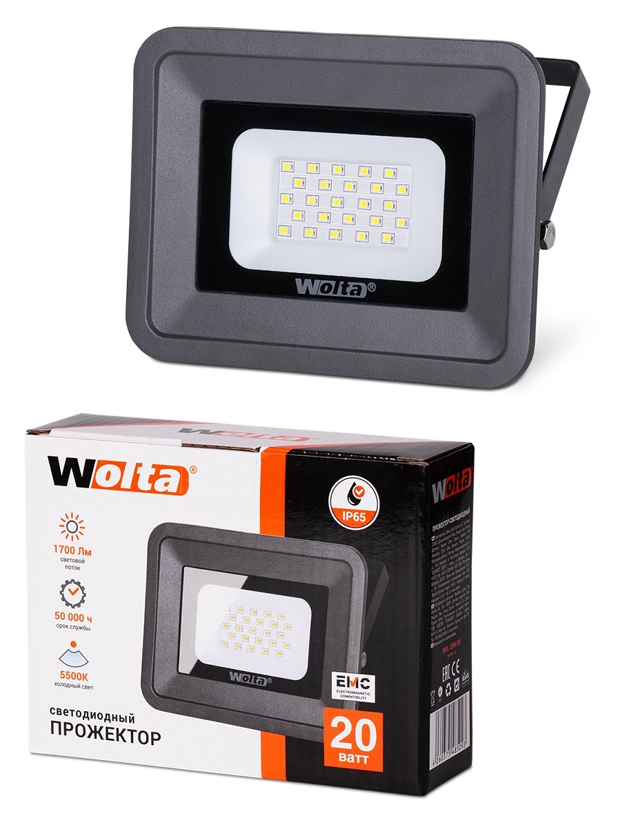 Светодиодный прожектор WFL-20W/06, 5500K, 20 W SMD, IP 65,цвет серый, слим