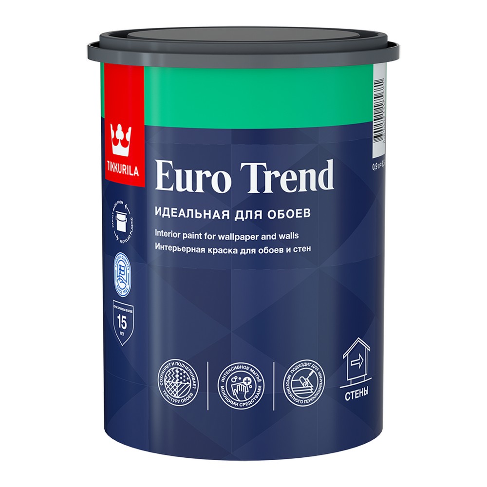 Краска для обоев и стен Tikkurila Euro Trend 0,9л, база С, прозрачный