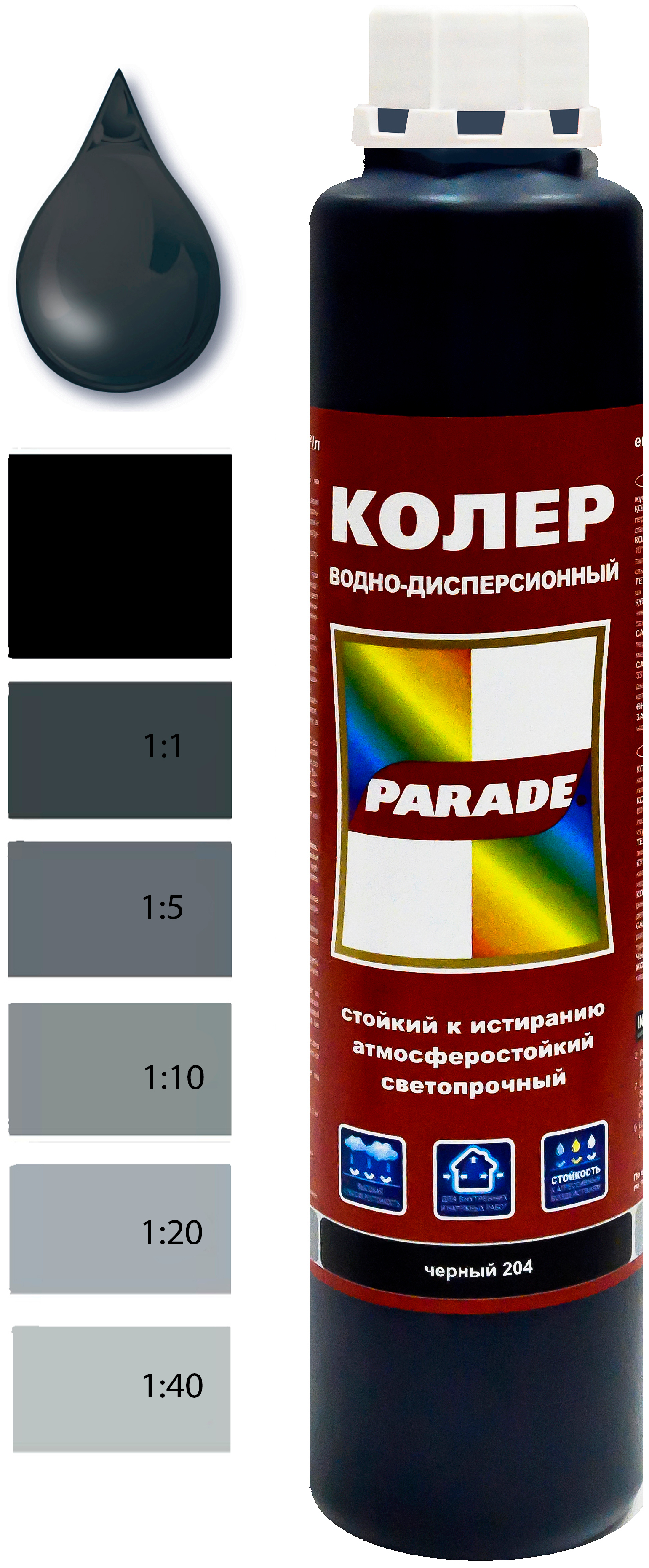 Колер водно-дисперсионный Parade Classic №204 черный 0,75 л