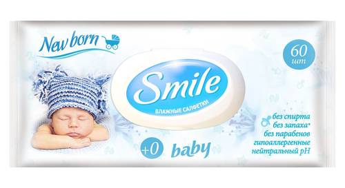 Влажные салфетки с пластиковым клапаном SMILE BABY NEW BORN 60 шт. в ассортименте