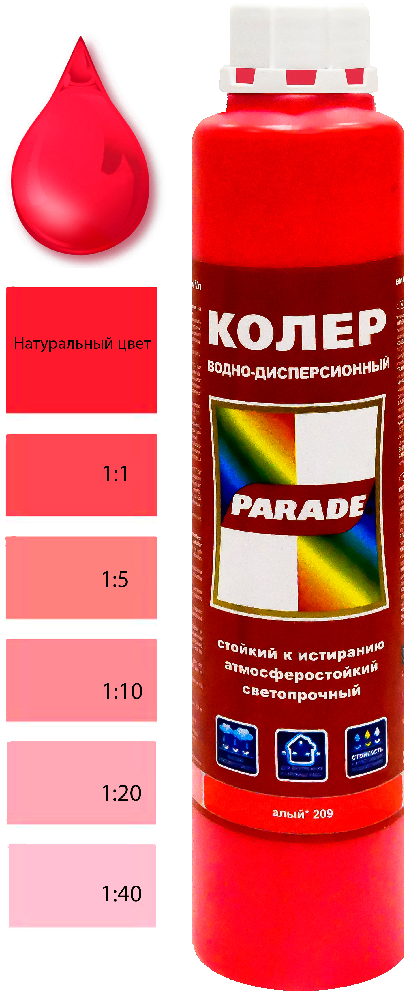 Колер водно-дисперсионный Parade Classic №209 алый 0,75 л