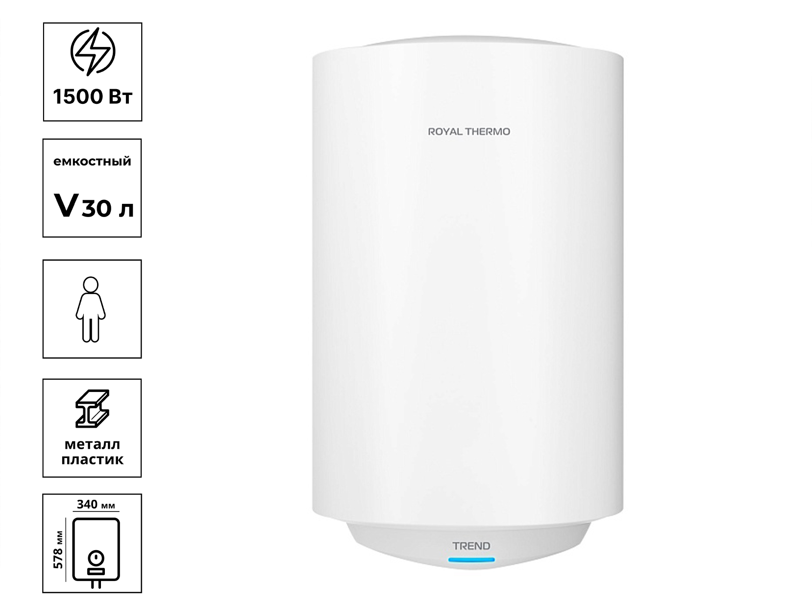 Водонагреватель емкостный Royal Thermo RWH 30 Trend, эмаль