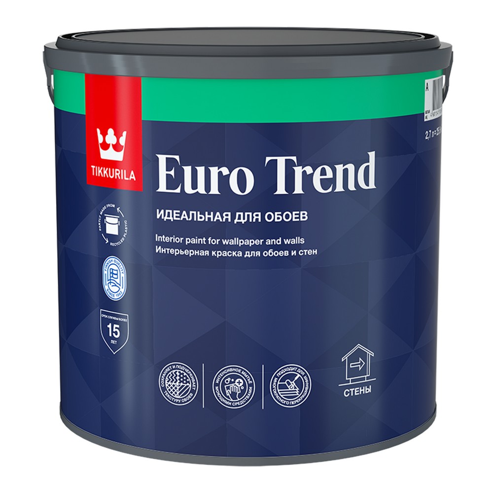   ДоброСтрой Краска для обоев и стен Tikkurila Euro Trend 2,7 л, база А белый