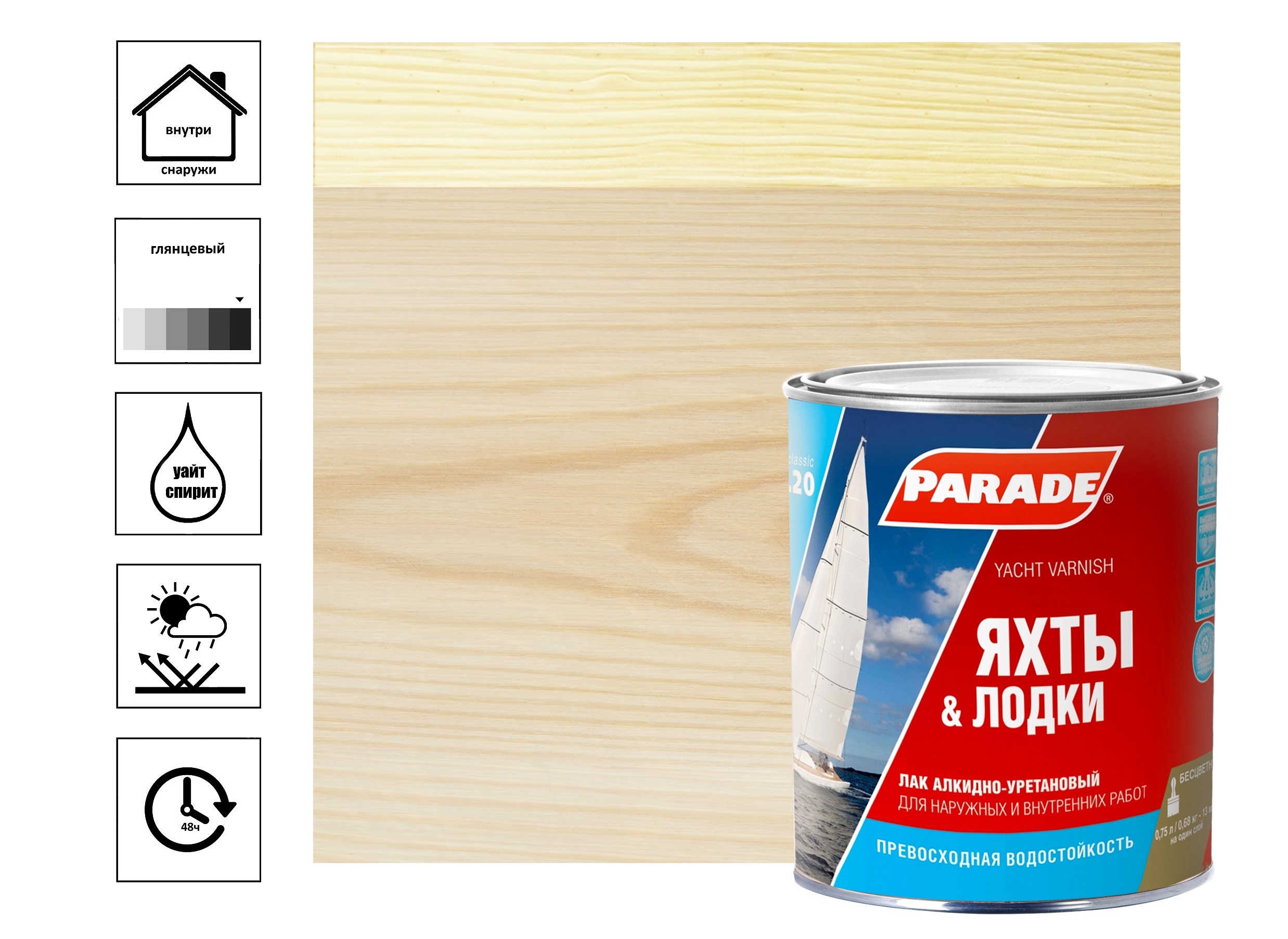 Лак алкидно-уретановый Parade L20 яхтный глянцевый 0,75 л