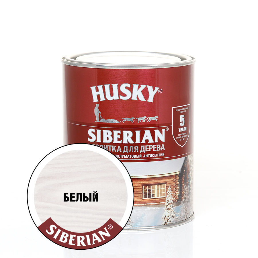 Пропитки, декоративные масла, воски  ДоброСтрой Пропитка для дерева Husky Siberian полуматовая белая, 0,9л