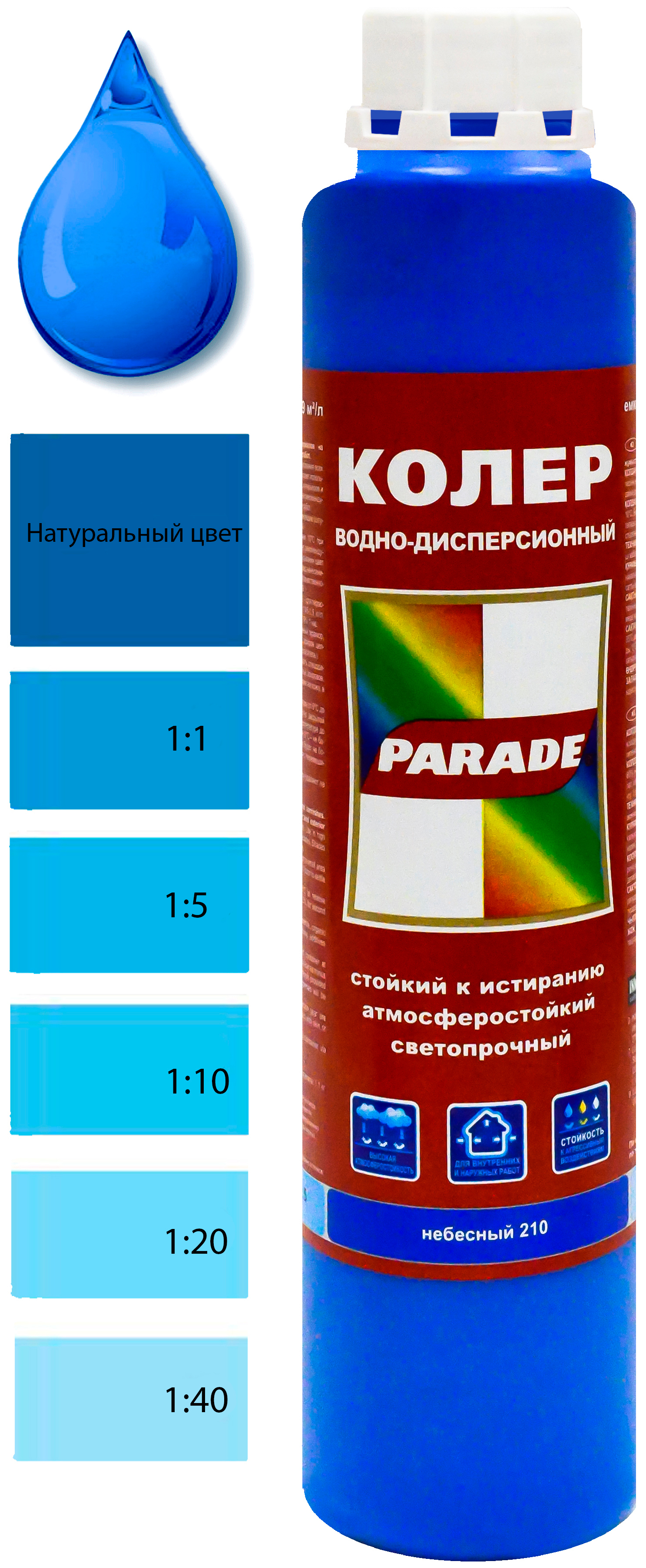 Колер водно-дисперсионный Parade Classic № 210 небесный 0,75 л