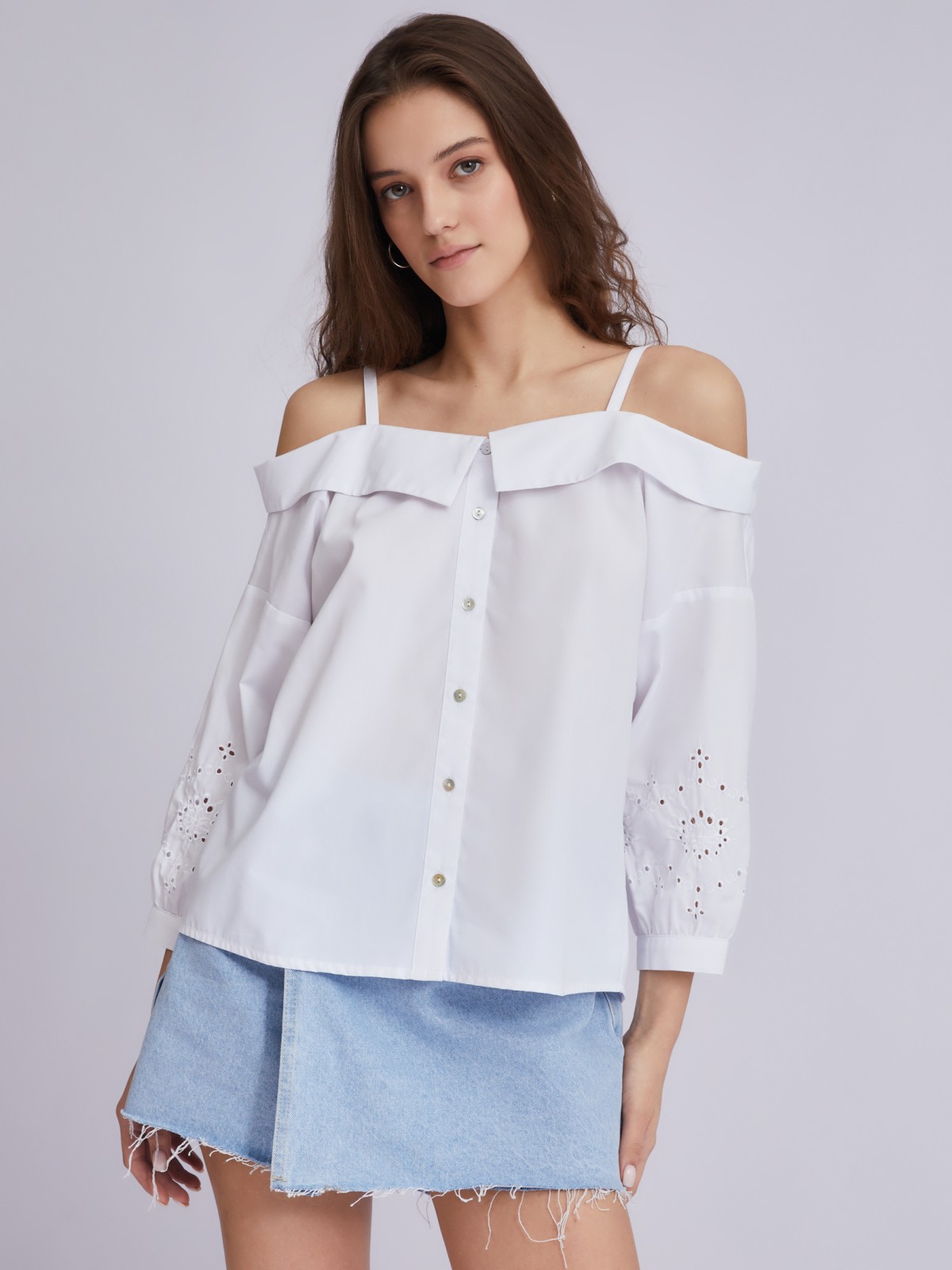   Zolla Блузка-рубашка с открытыми плечами и вышивкой