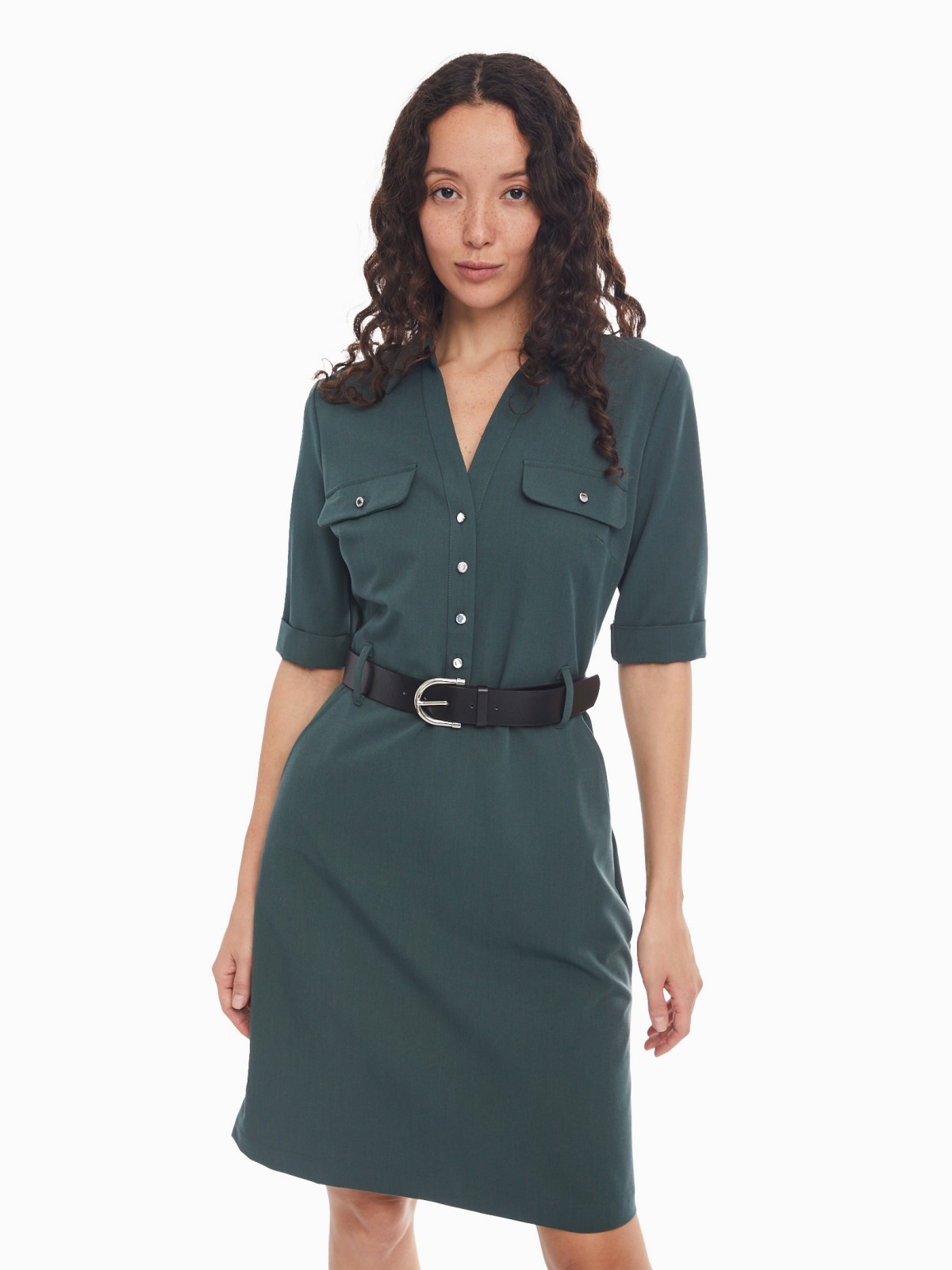   Zolla Платье-рубашка длины мини с коротким рукавом и ремнём