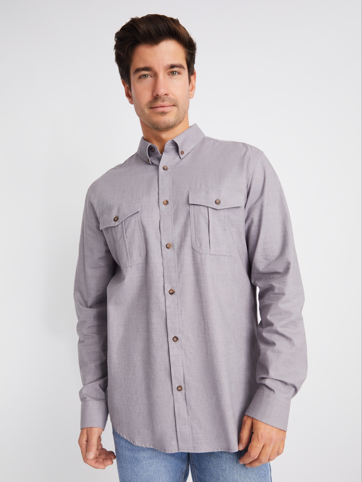   Zolla Рубашка из хлопка с длинным рукавом и карманами