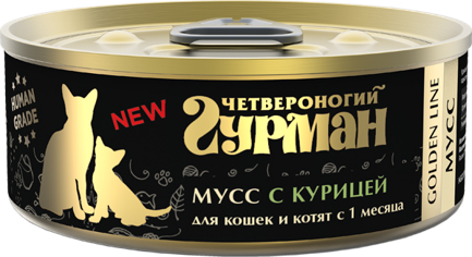 Влажный корм для кошек Четвероногий Гурман Golden line Мусс сливочный с курицей для кошек и котят 0,1 кг