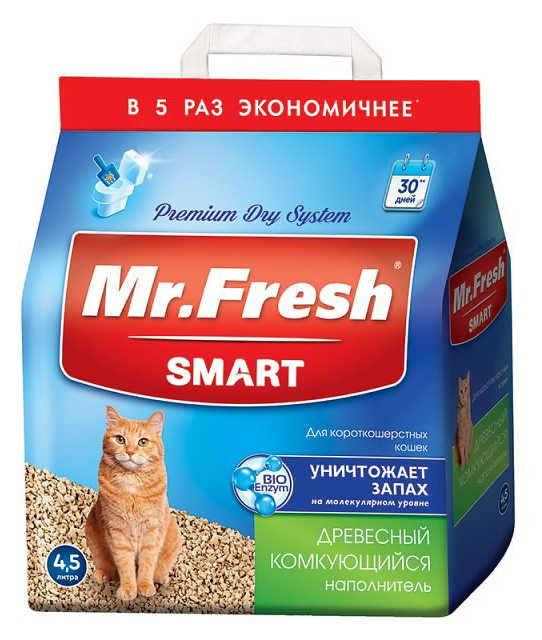 Древесные, комкующиеся Наполнитель Mr Fresh для короткошерстных кошек комкующийся дерево   4,5 л