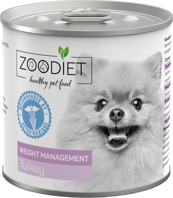 Влажный корм Zoodiet Management при ожирении с индейкой диета для собак 0,24 кг