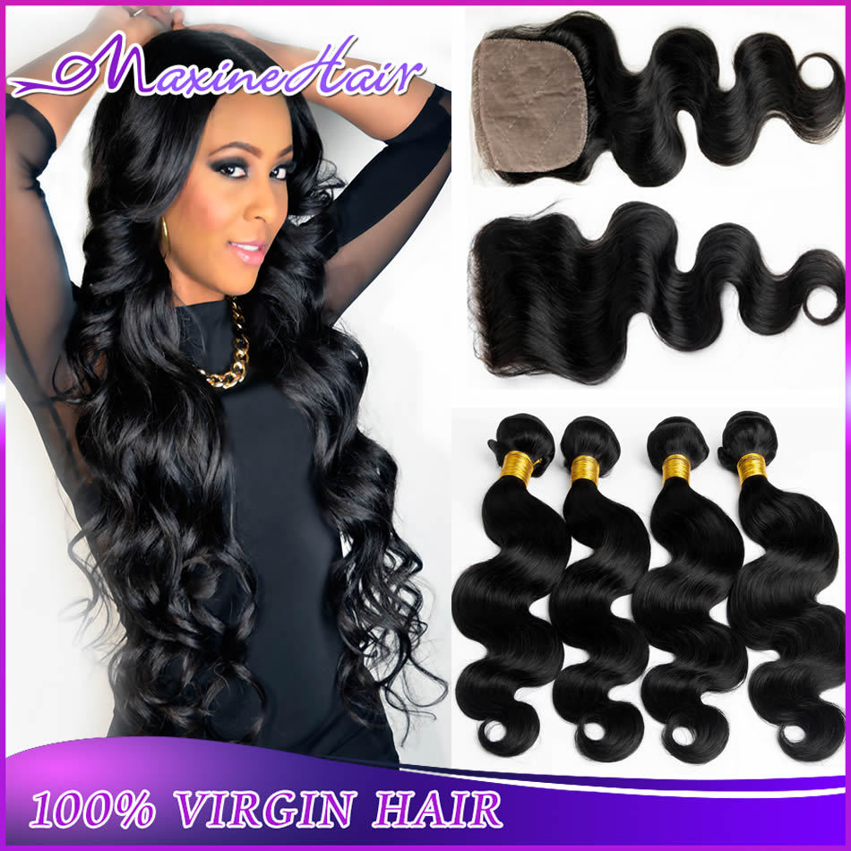 Maxine hair 4Bundles Peruvian body wave with closure