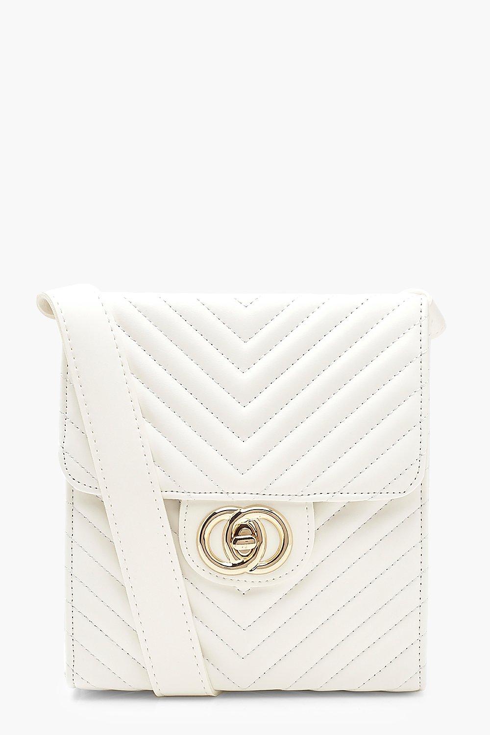 Chevron Quilted Twist Lock Cross Body Bag