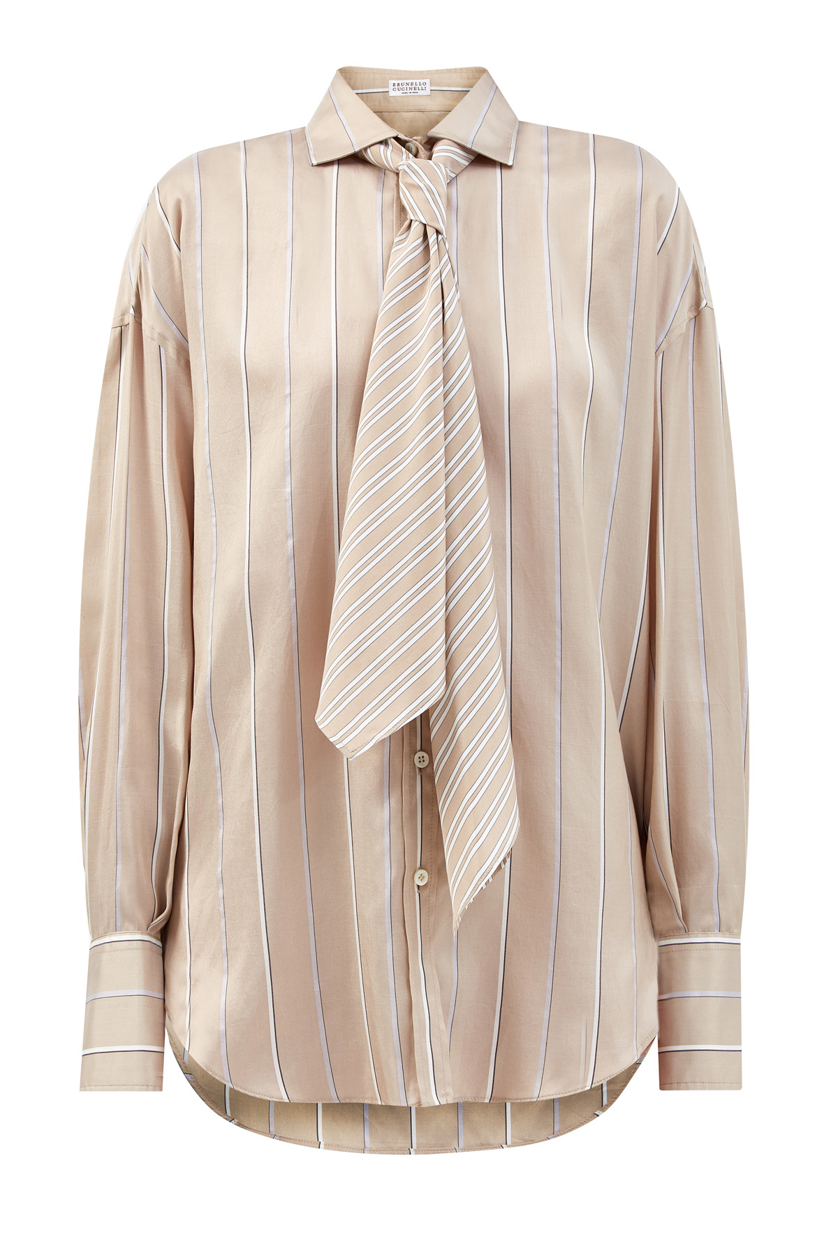 Шелковая блуза-oversize со съемной лентой на вороте