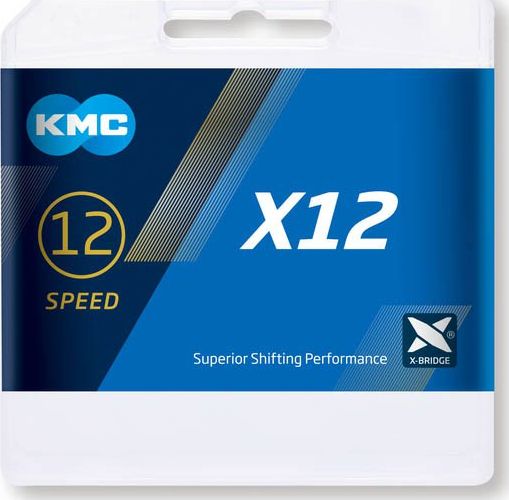 Цепь KMC X12 12 скоростей, замок (серебристый / черный 126 звеньев)