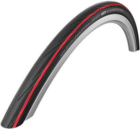 Велопокрышка Schwalbe Lugano II K-Guard 28" (черный / красный стандартная боковина 700x25C (25-622) стальной)