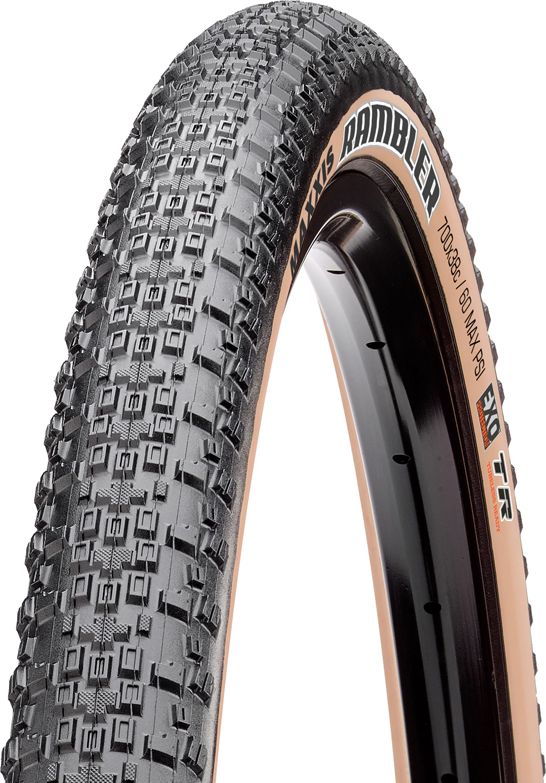 Велопокрышка Maxxis Rambler Skinwall Tubeless 28" (черный / темно-бежевый 700x38C (38-622) кевларовый)