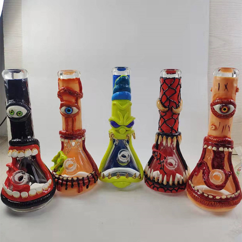  Glass Water Bong Pipe Hookahs 13 inches Height Tall Beaker Bongs Colorful Smoking Pipes Oil Dab Rigs Tobacco Dry Herb