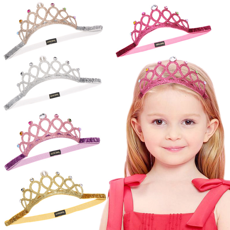   DHgate Baby Crown Headbands Princess Tiara Pearl Star Headband birthday wear Girls Kids Sparkle Elastic Hairbands Rhinestone Luxury Headwear KHA635