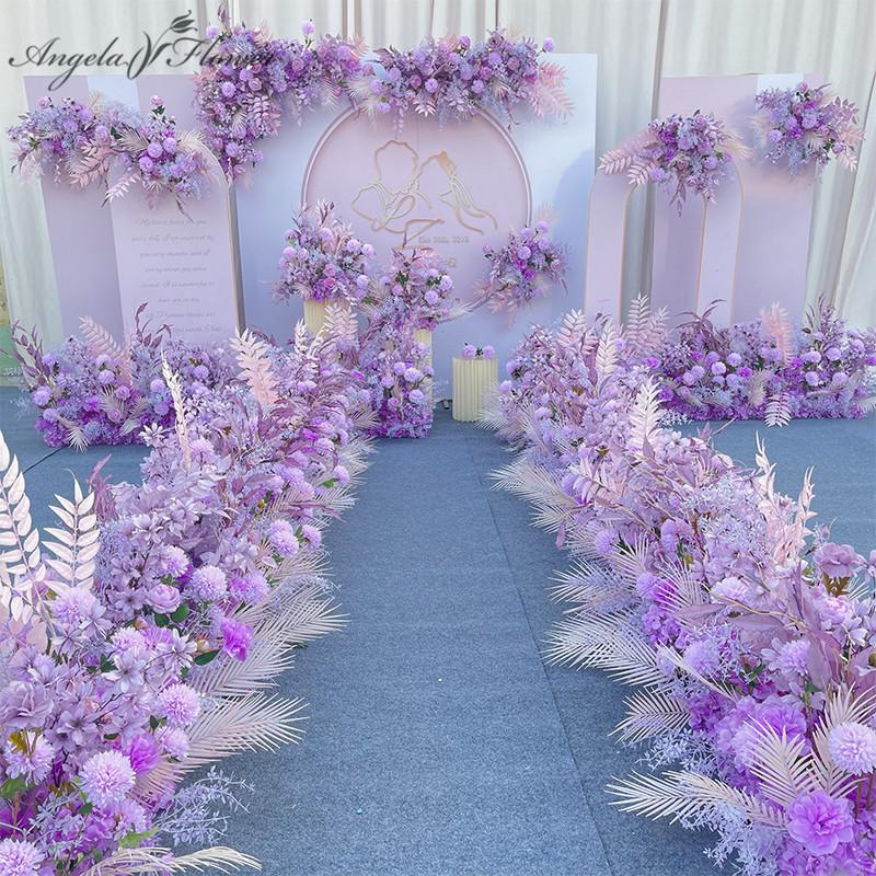  Decorative Flowers & Wreaths Purple Artificial Flower Arrangement Wedding Catwalk Road Lead Table Backdrop Layout Party Wall Decoration