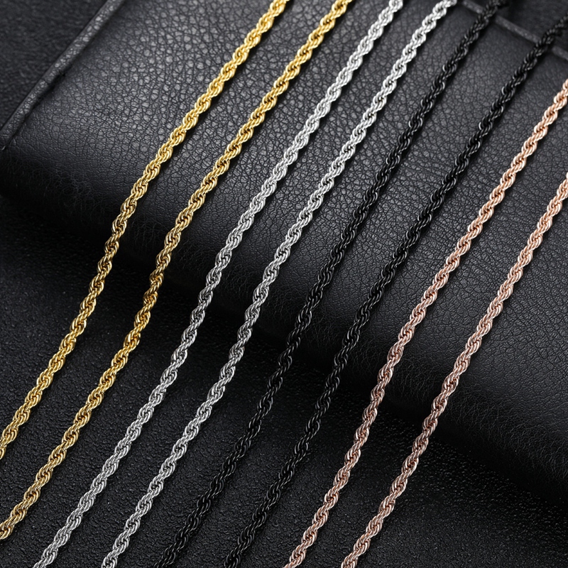 Jewelry>Necklaces & Pendants>Chains Mens Gold Chains Necklaces Stainless Steel Twist Chain Titanium Steel Black Silver Hip Hop Necklace Jewelry 3mm
