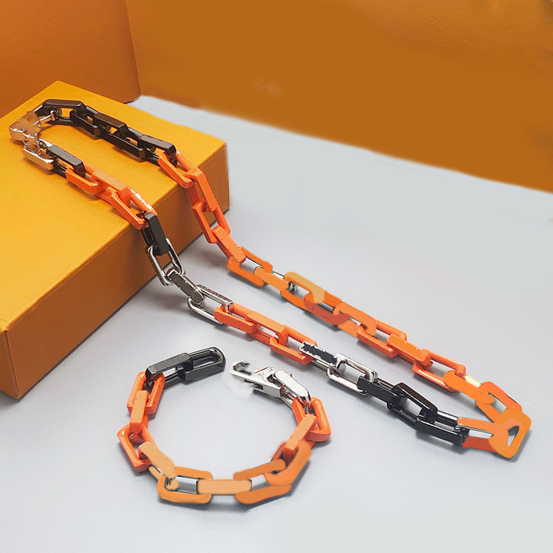   DHgate Fashion link chain designer necklace bracelet luxury jewelry stainless steel hiphop orange black silver mens chains necklaces jewelry for men women gift