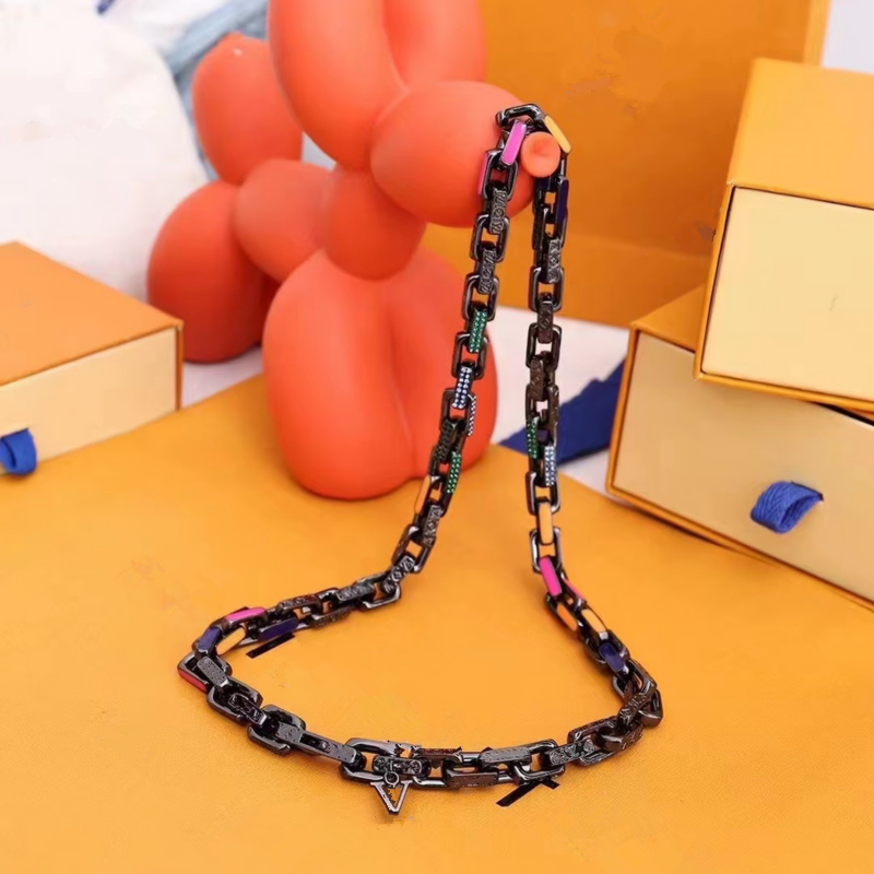  22fw French design bamboo colorful zircon chain necklace men's street hip hop titanium steel bracelet holiday gift