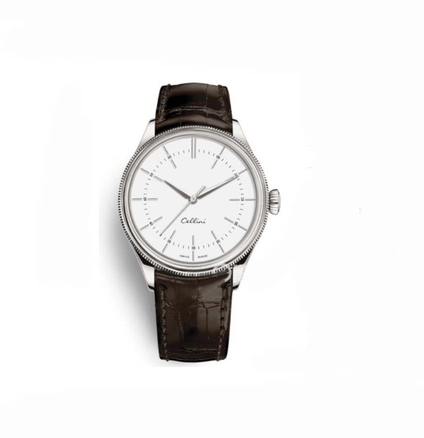 Watches>Wristwatches Hot Mens Watches Cellini 50505 Series Silver mechanical watch Brown leather Strap White Dial automatic men watches Male Wristwatches