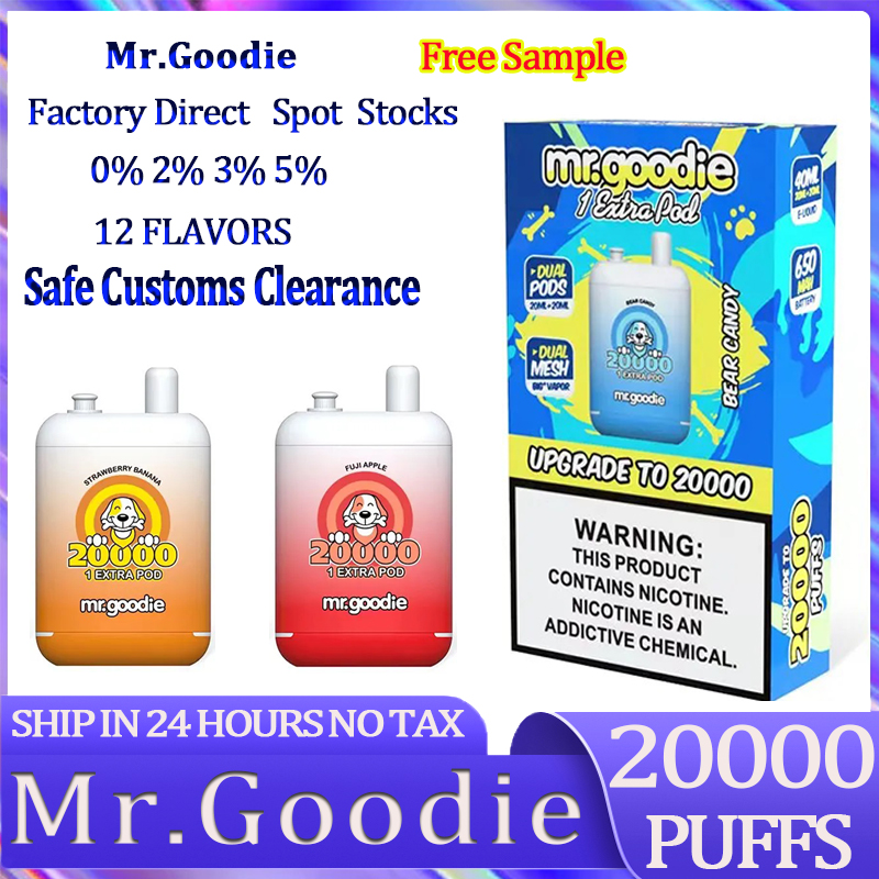  Original Mr.Goodie 20000 puffs Disposable Vape pen Dual Tank & Dual Mesh Coil 20+20ml 650mah Type-C 0/2/3/5% 12 Flavors Prefilled Device E Cigarette pod puffbars 20k 15k puff