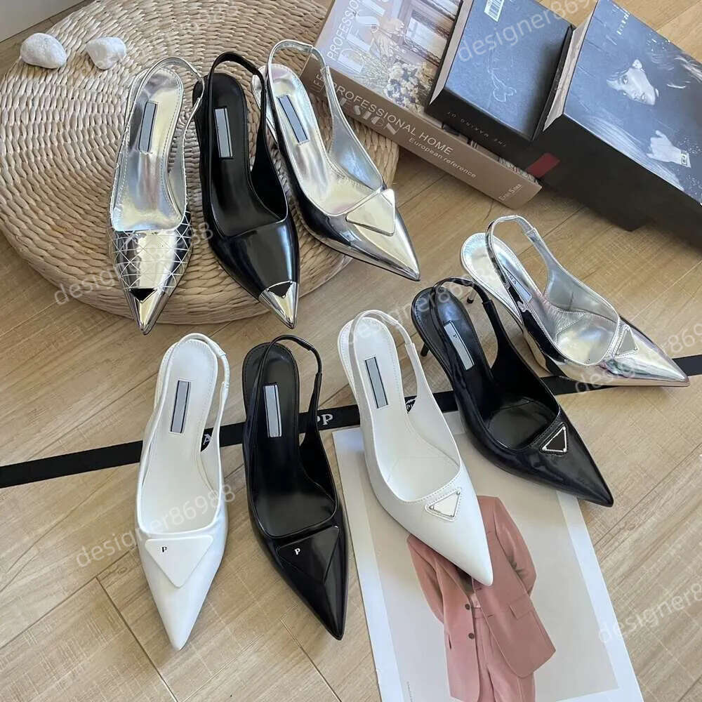  Slingback Women Heels Designer Triangle Pumps Black Leather Pointed Dress paty Shoes Toe Sandals Slingbacks Pump White Heel Comfy Fashion Loafer Sandal