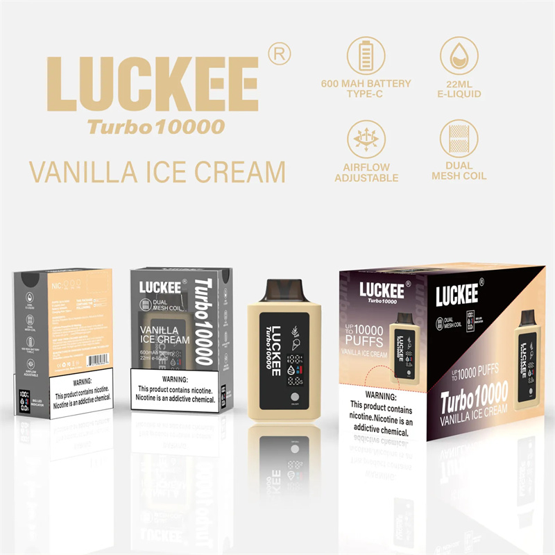   DHgate LUCKEE TURBO 10000 puffs 600mAh battery 22ml e-liquid Type-c rechargeable dual mesh coil TURBO mode with LED indicator with airflow adjustable